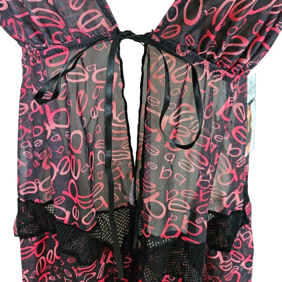 bebe Mesh Cami and Short Lingerie Sleepwear 2 Piece Set, Logo Print, X-Large - Picture 6 of 13